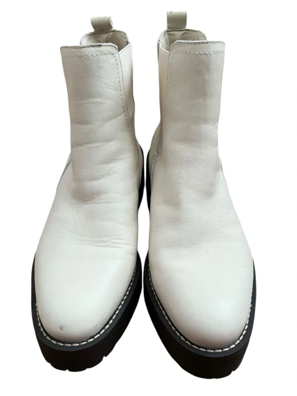 Sam Edelman Justina Waterproof Ivory White Leather Chelsea Boots Lug Sole Size 7